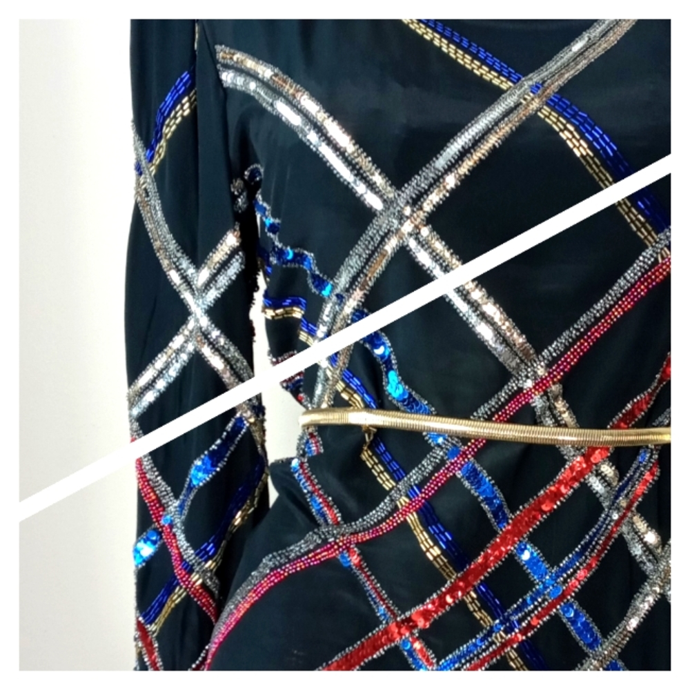 "ARGENTI" VinTage 100% Silk Sequins & Beads Cocktail Top - Picture 4 of 16